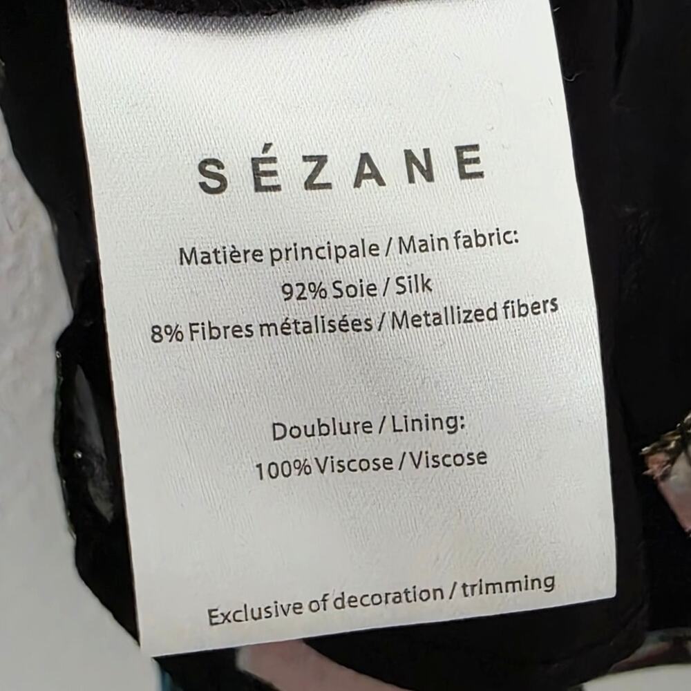 Sezane Abby Blouse Black Metallic Floral Diamond Silk Tank Top Button Down - Picture 8 of 10